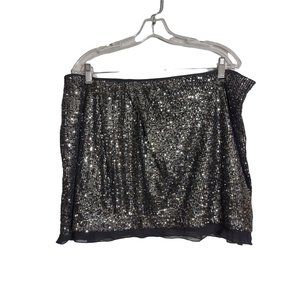 Jennifer Lopez Sz 16 Sequin Mini Skirt Black Lined Side Zip Sheer Hem